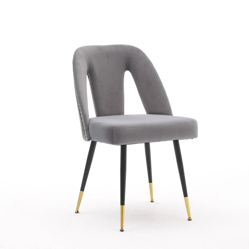 Set of 2 Upholstered Dining Chairs with Nailhead Trim and Metal Legs