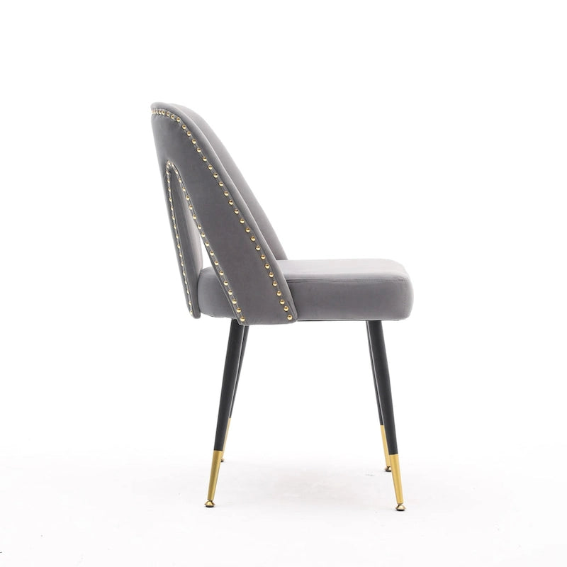 Set of 2 Upholstered Dining Chairs with Nailhead Trim and Metal Legs