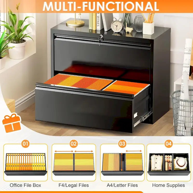 2-Drawer Locking Metal Lateral File Cabinet