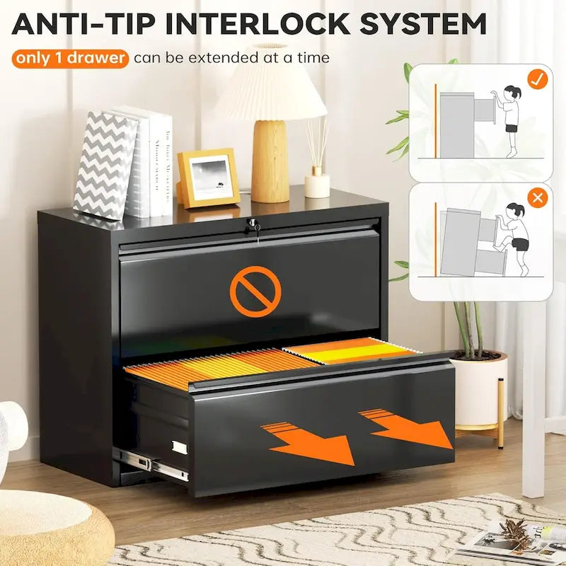 2-Drawer Locking Metal Lateral File Cabinet