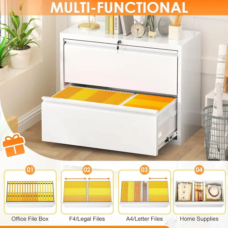 2-Drawer Locking Metal Lateral File Cabinet
