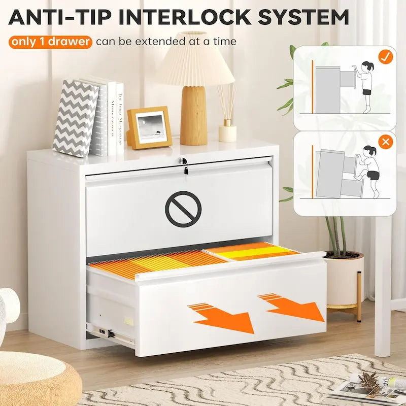 2-Drawer Locking Metal Lateral File Cabinet