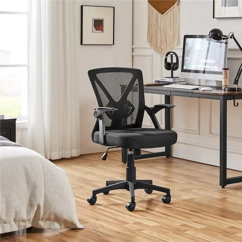 Mesh Office Chair with Flip-Up Armrests and Adjustable Lumbar Support