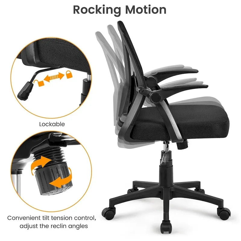 Mesh Office Chair with Flip-Up Armrests and Adjustable Lumbar Support