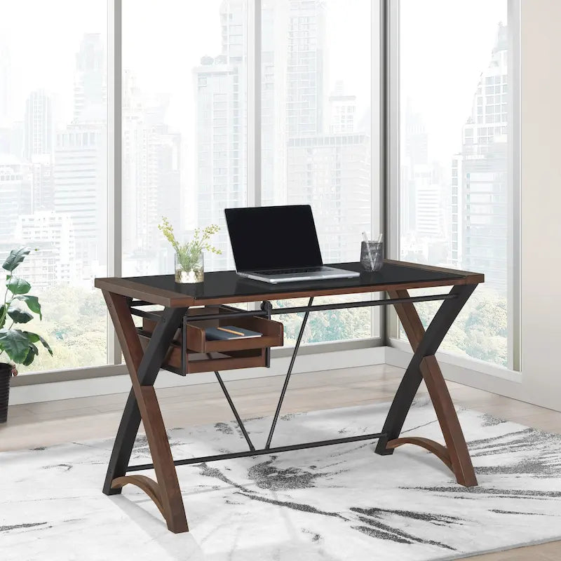 48 Glass-Top Desk with Sliding Storage Trays