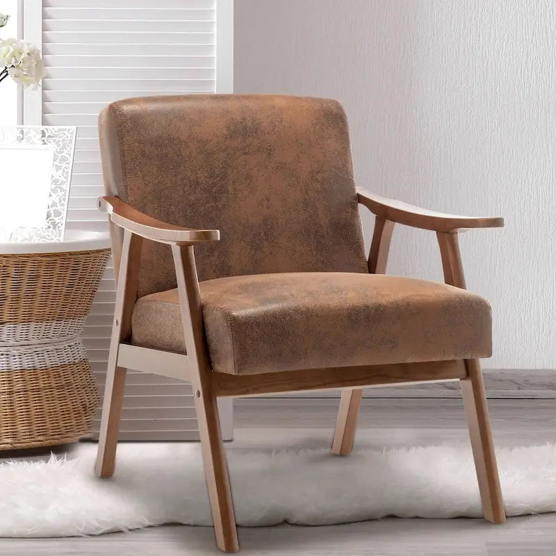 Mid-Century Modern Accent Chair with Solid Wood Frame
