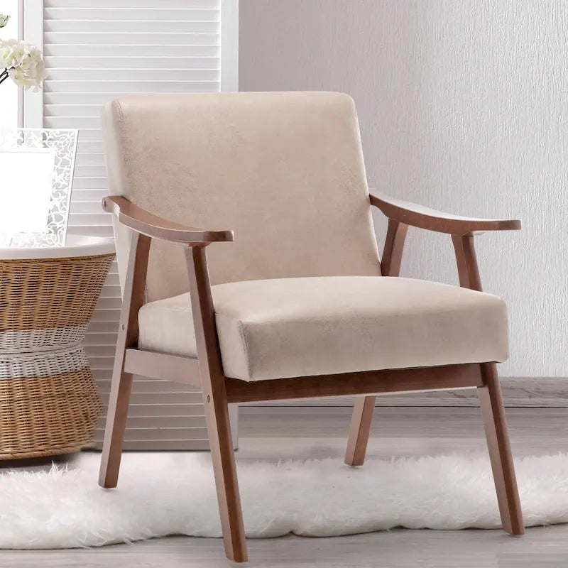 Mid-Century Modern Accent Chair with Solid Wood Frame