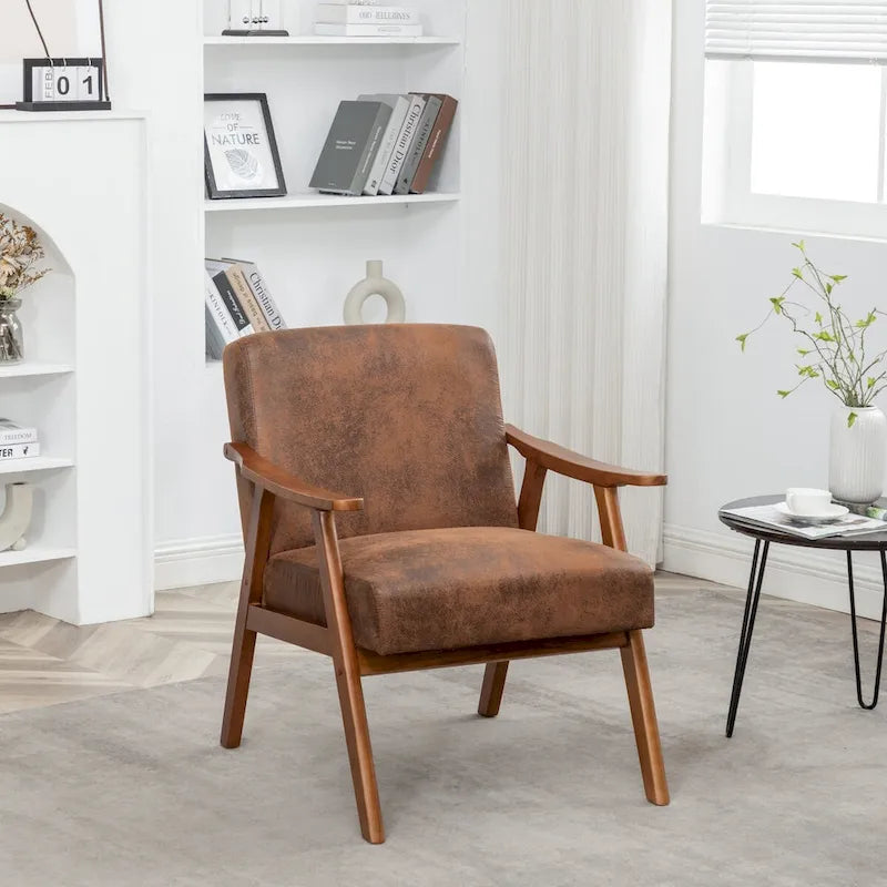 Mid-Century Modern Accent Chair with Solid Wood Frame