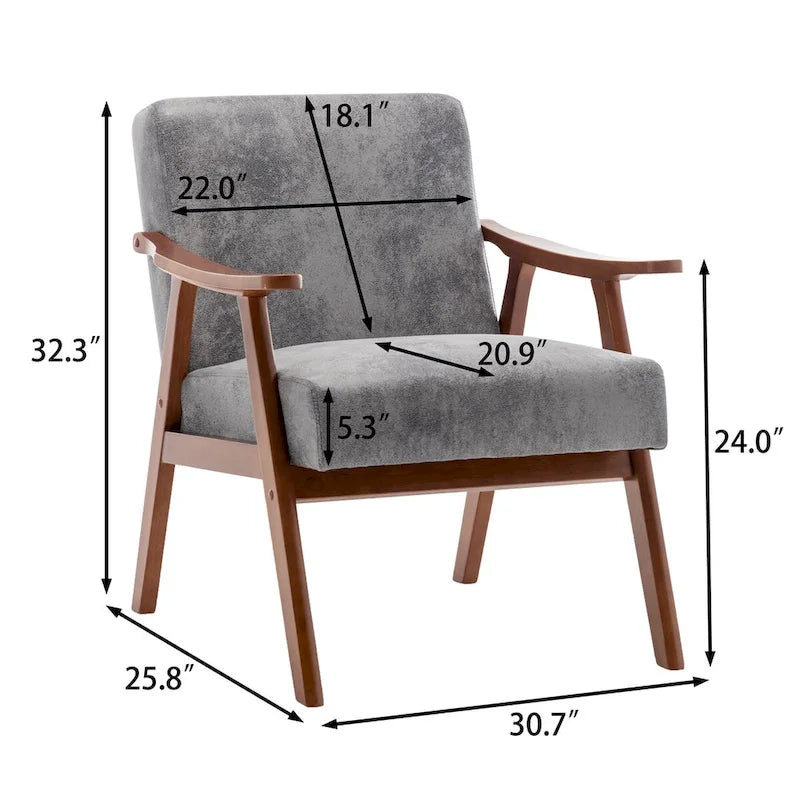 Mid-Century Modern Accent Chair with Solid Wood Frame