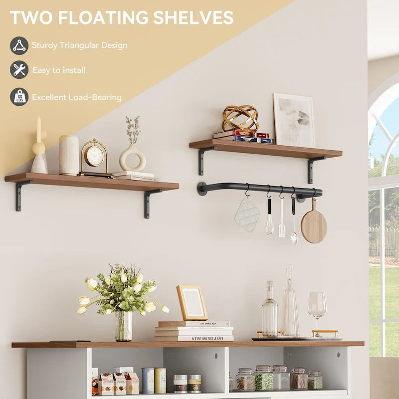 47-Inch Farmhouse Coffee Bar Cabinet with Floating Shelves and Power Outlet
