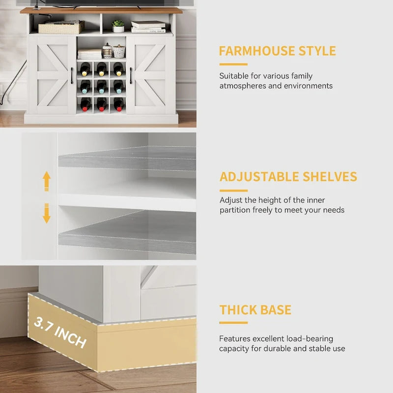 47-Inch Farmhouse Coffee Bar Cabinet with Floating Shelves and Power Outlet